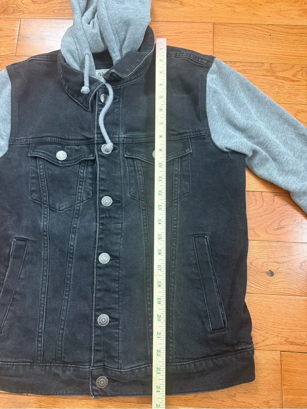 Y2K Abercrombie & Fitch Black and Gray Hooded Denim Jacket